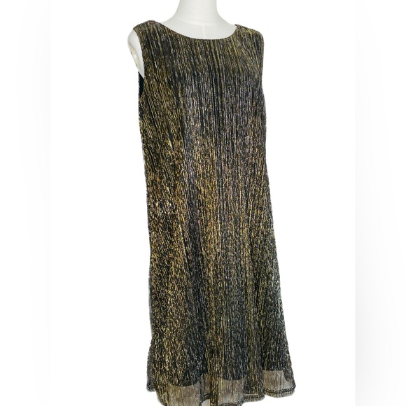 Leslie Fay Gold/Black/Silver Crepe Cocktail Dress Retail $98 Sz 10 - Picture 3 of 8